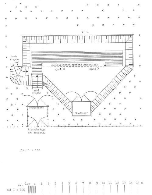 Tegning: Arkitekttegning over henrettelsespladsen, 1946 - 1949