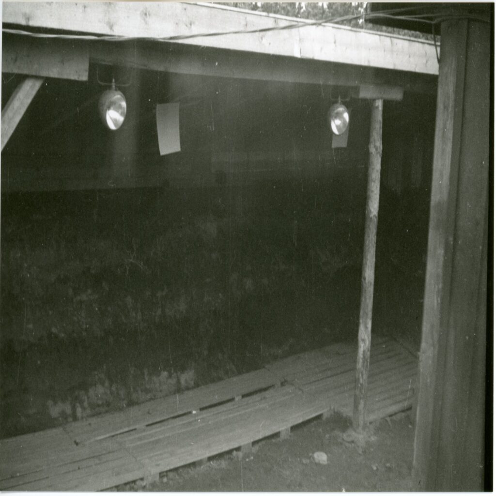 Foto: Eksekutionspelotonens standplads. Halvtag, hvorunder politibetjentene stod, 1946 - 1949